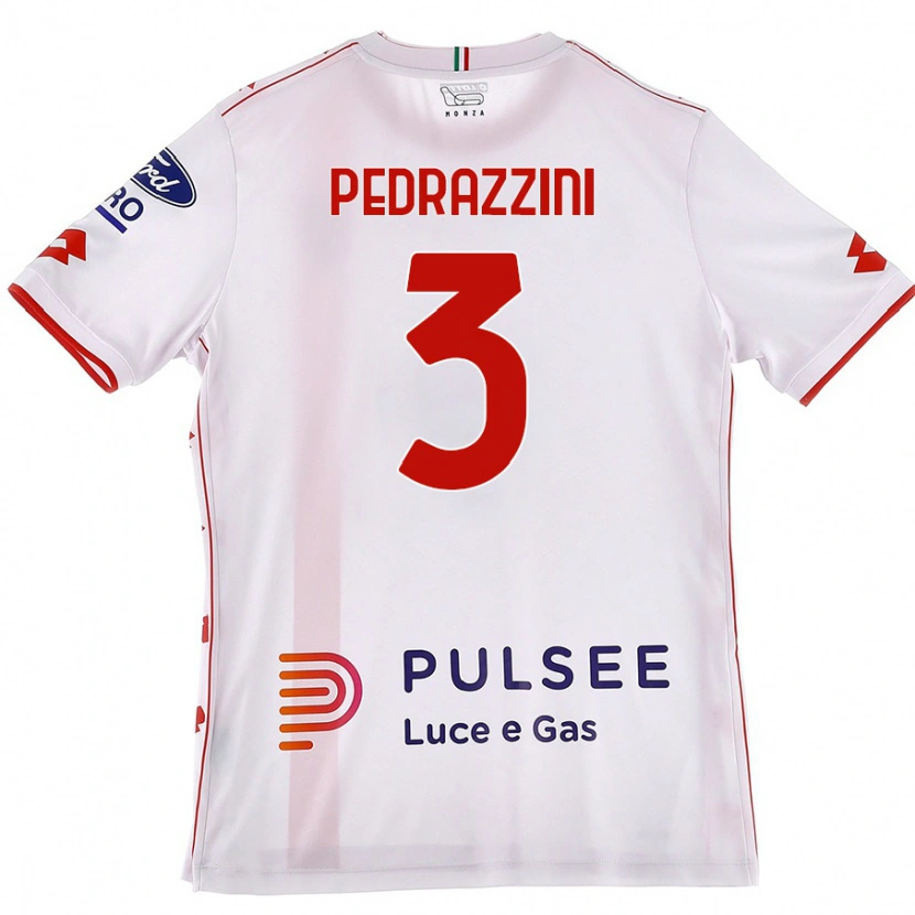 Danxen Mænd Carlo Pedrazzini #3 Hvid Rød Udebane Spillertrøjer 2024/25 Trøje T-Shirt