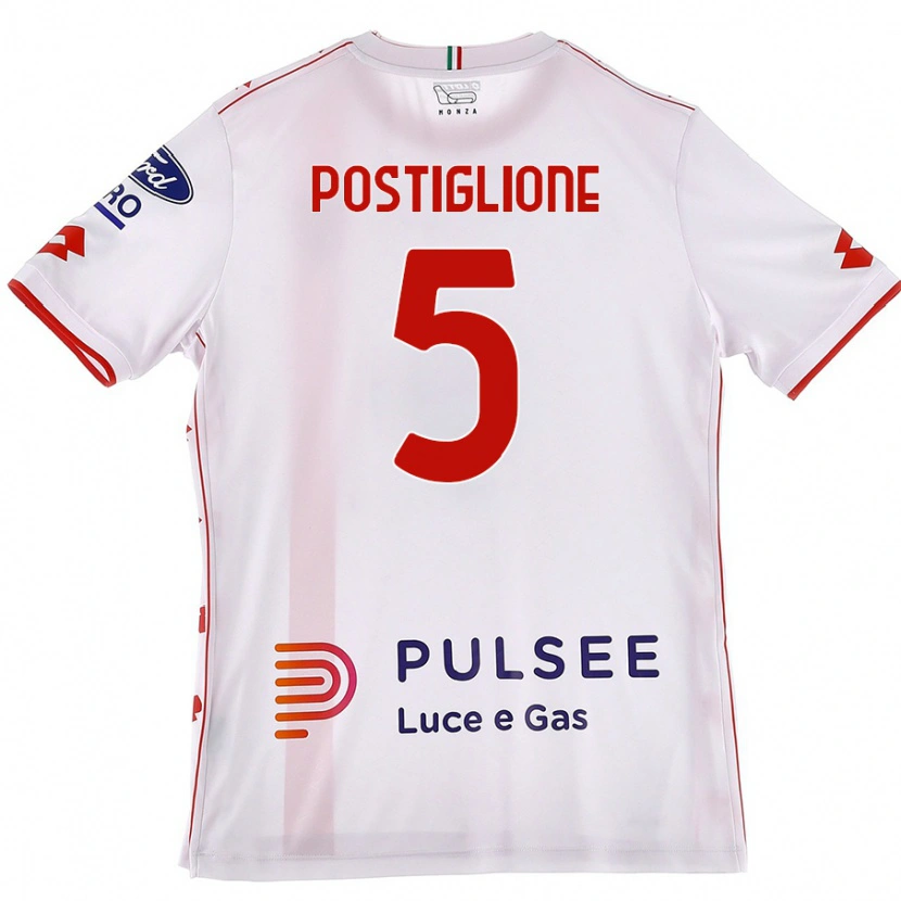 Danxen Mænd Nicolò Postiglione #5 Hvid Rød Udebane Spillertrøjer 2024/25 Trøje T-Shirt