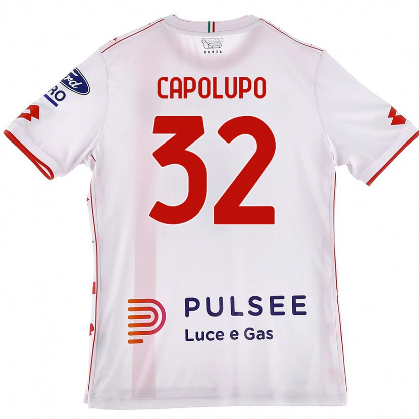 Danxen Mænd Samuele Capolupo #32 Hvid Rød Udebane Spillertrøjer 2024/25 Trøje T-Shirt
