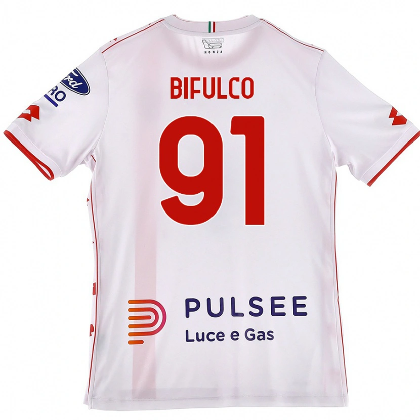 Danxen Mænd Davide Bifulco #91 Hvid Rød Udebane Spillertrøjer 2024/25 Trøje T-Shirt