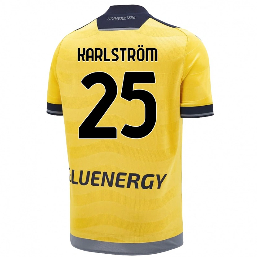 Danxen Mænd Jesper Karlström #25 Gylden Udebane Spillertrøjer 2024/25 Trøje T-Shirt