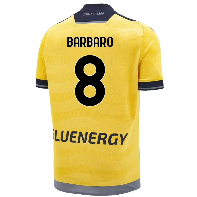 Danxen Mænd Elia Barbaro #8 Gylden Udebane Spillertrøjer 2024/25 Trøje T-Shirt