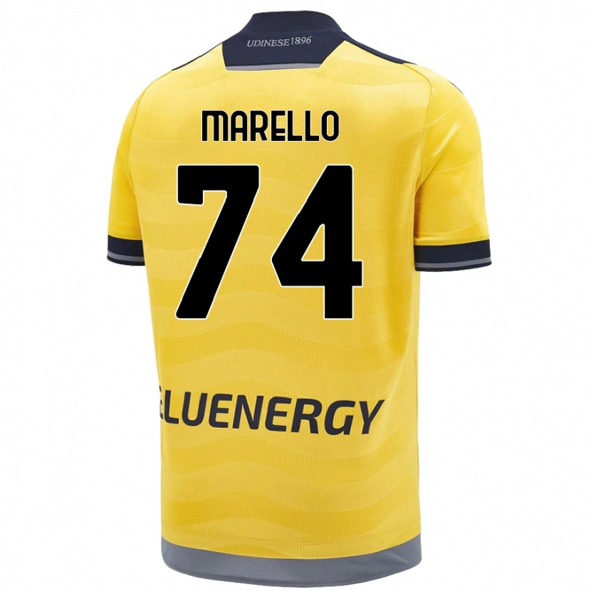 Danxen Mænd Mattia Marello #74 Gylden Udebane Spillertrøjer 2024/25 Trøje T-Shirt
