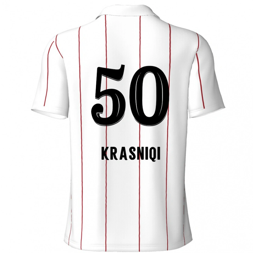 Danxen Mænd Laurit Krasniqi #50 Hvid Sort Udebane Spillertrøjer 2024/25 Trøje T-Shirt