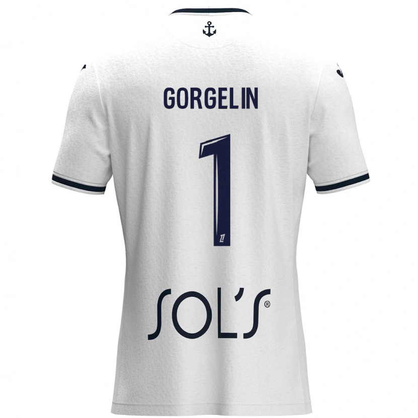 Danxen Mænd Mathieu Gorgelin #1 Hvid Mørkeblå Udebane Spillertrøjer 2024/25 Trøje T-Shirt