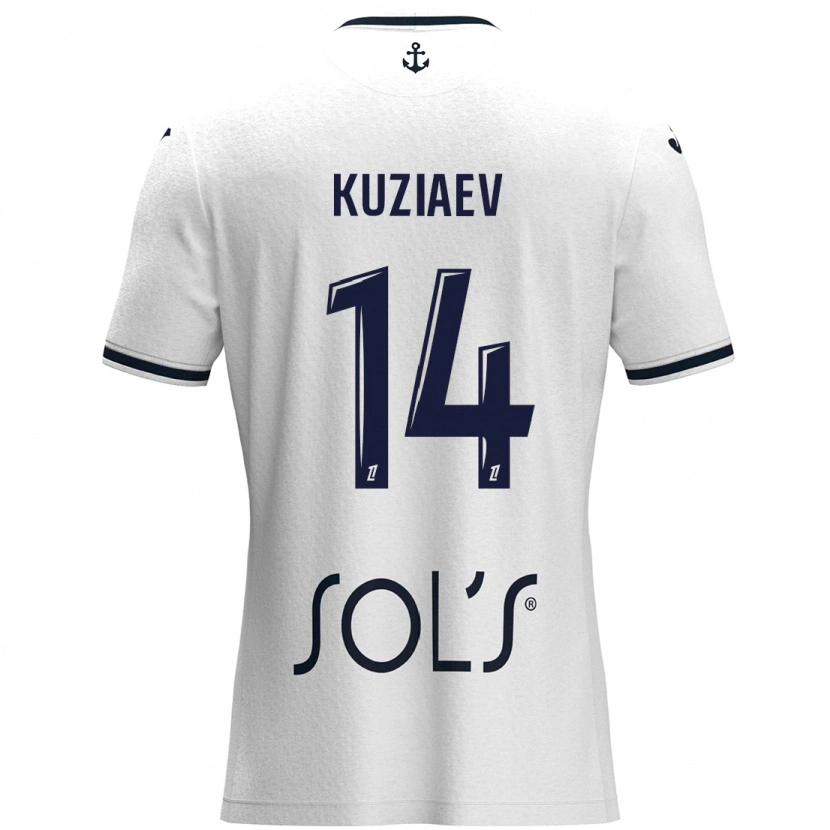 Danxen Mænd Daler Kuzyaev #14 Hvid Mørkeblå Udebane Spillertrøjer 2024/25 Trøje T-Shirt