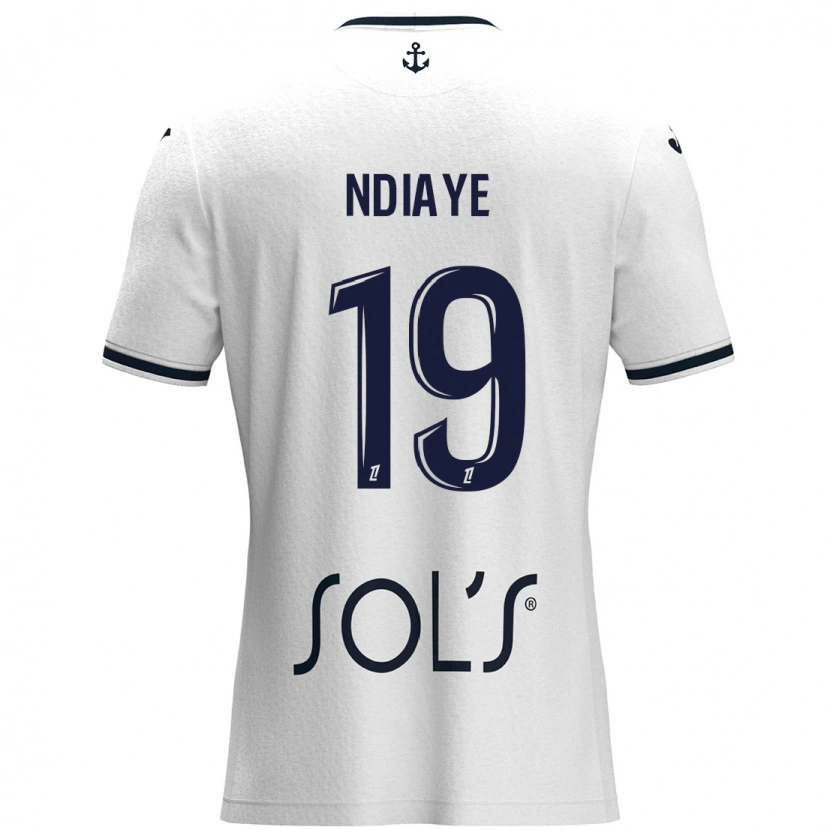 Danxen Mænd Rassoul Ndiaye #19 Hvid Mørkeblå Udebane Spillertrøjer 2024/25 Trøje T-Shirt
