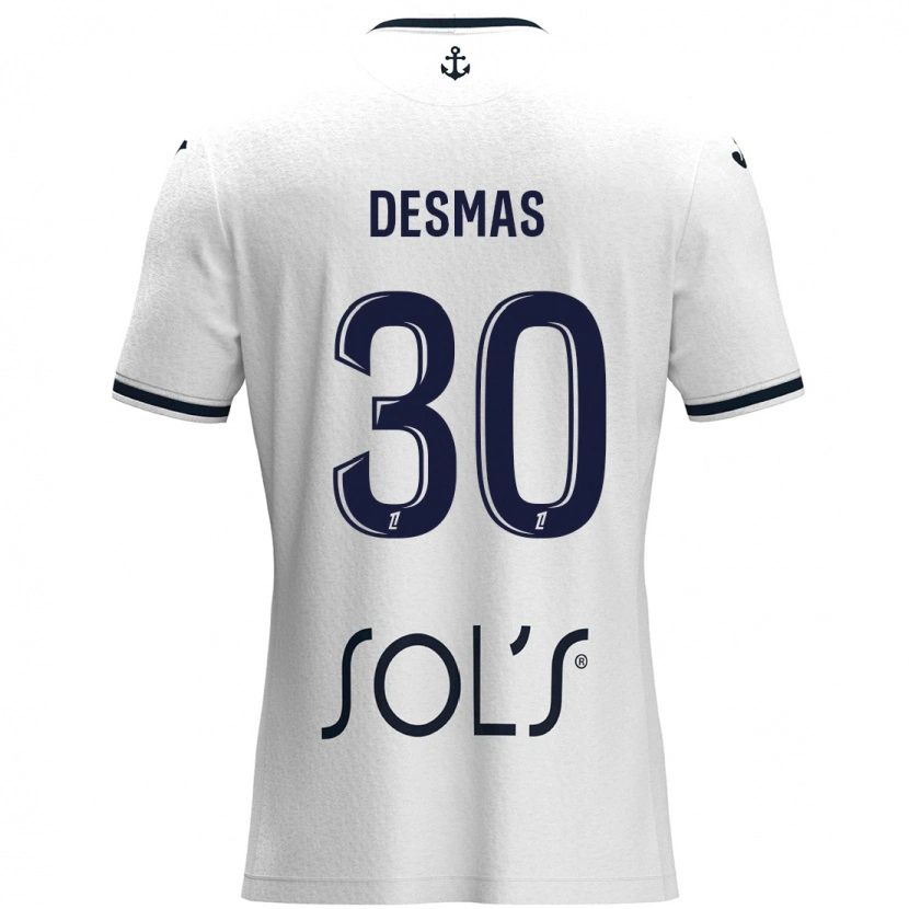 Danxen Mænd Arthur Desmas #30 Hvid Mørkeblå Udebane Spillertrøjer 2024/25 Trøje T-Shirt