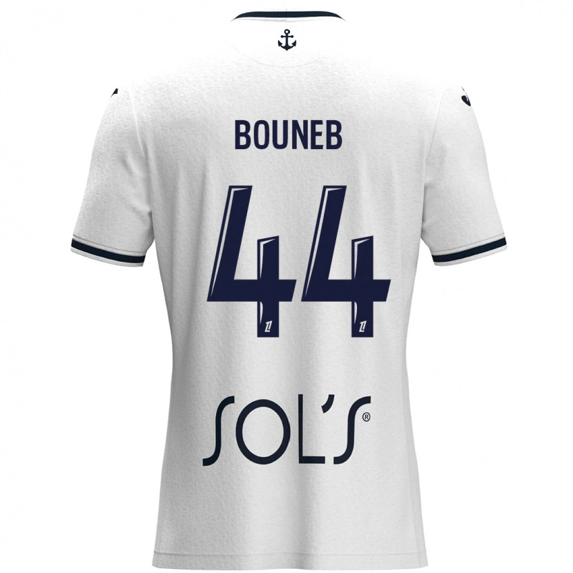 Danxen Mænd Ismaïl Bouneb #44 Hvid Mørkeblå Udebane Spillertrøjer 2024/25 Trøje T-Shirt