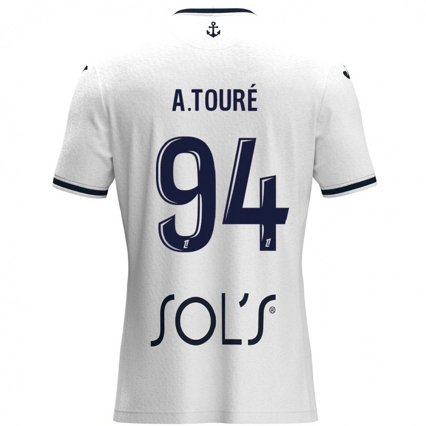Danxen Mænd Abdoulaye Touré #94 Hvid Mørkeblå Udebane Spillertrøjer 2024/25 Trøje T-Shirt