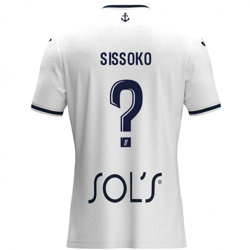Danxen Mænd Mustapha Sissoko #0 Hvid Mørkeblå Udebane Spillertrøjer 2024/25 Trøje T-Shirt