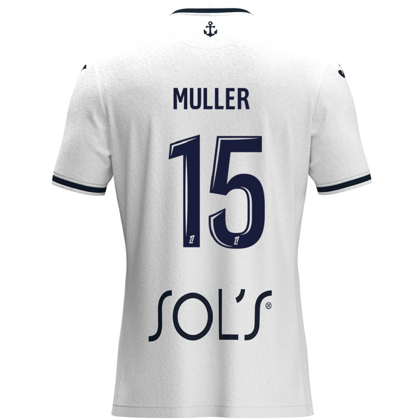 Danxen Mænd Laura Muller #15 Hvid Mørkeblå Udebane Spillertrøjer 2024/25 Trøje T-Shirt