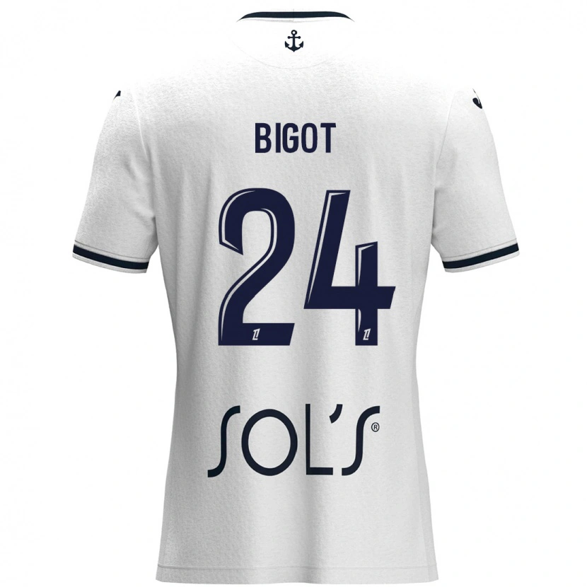 Danxen Mænd Maureen Bigot #24 Hvid Mørkeblå Udebane Spillertrøjer 2024/25 Trøje T-Shirt