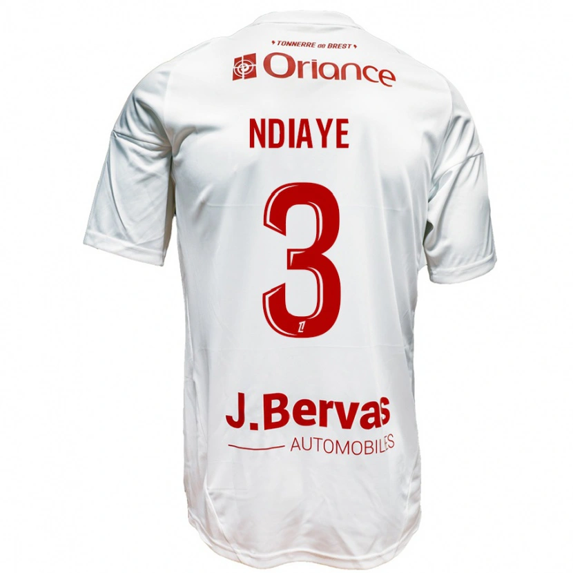 Danxen Mænd Abdoulaye Ndiaye #3 Hvid Rød Udebane Spillertrøjer 2024/25 Trøje T-Shirt