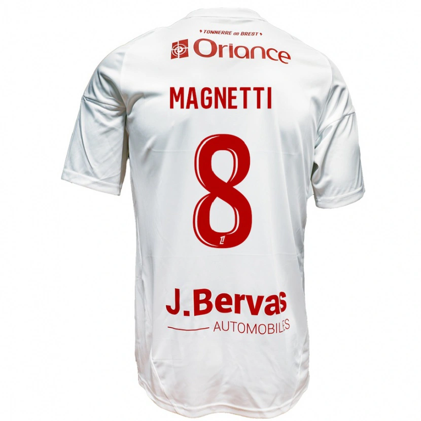 Danxen Mænd Hugo Magnetti #8 Hvid Rød Udebane Spillertrøjer 2024/25 Trøje T-Shirt