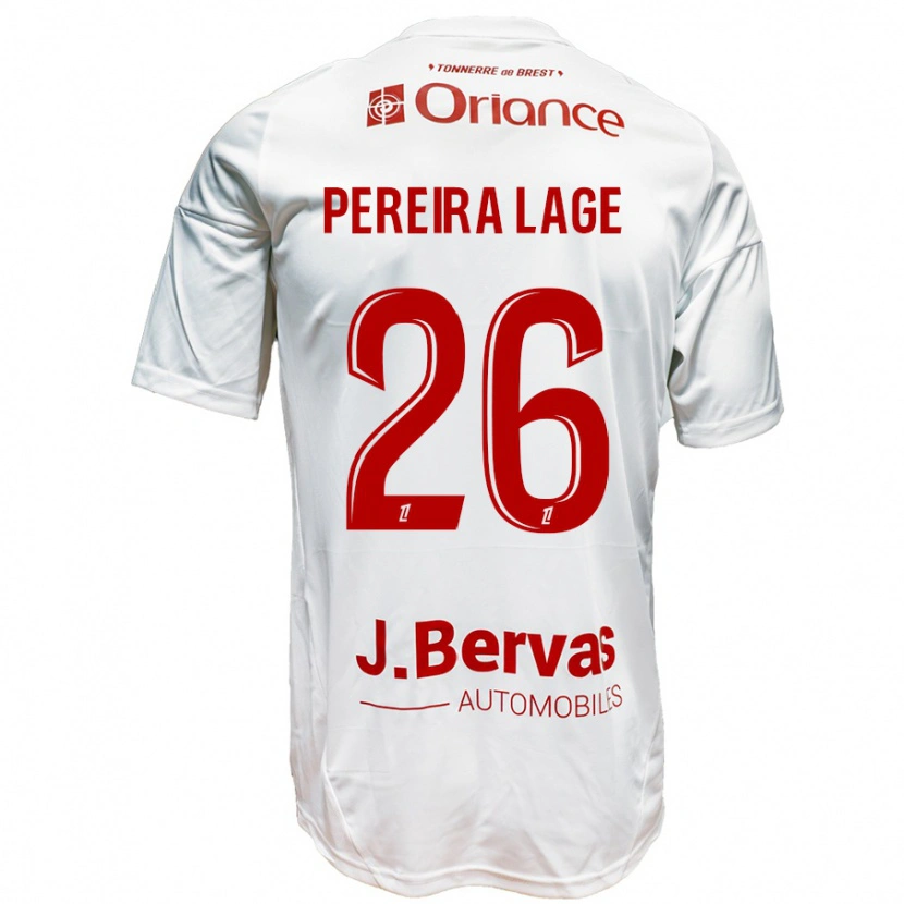 Danxen Mænd Mathias Pereira Lage #26 Hvid Rød Udebane Spillertrøjer 2024/25 Trøje T-Shirt