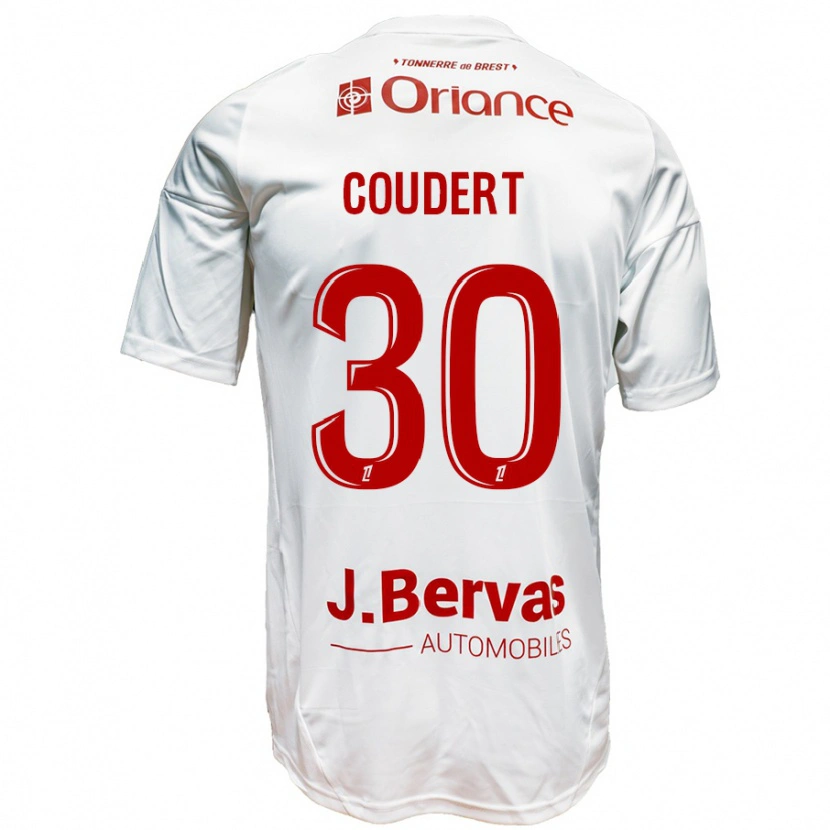Danxen Mænd Grégoire Coudert #30 Hvid Rød Udebane Spillertrøjer 2024/25 Trøje T-Shirt