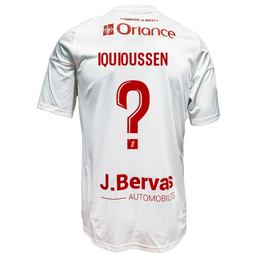 Danxen Mænd Adam Iquioussen #0 Hvid Rød Udebane Spillertrøjer 2024/25 Trøje T-Shirt