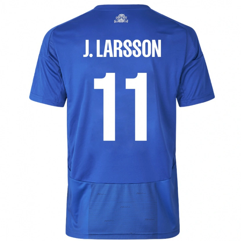 Danxen Mænd Jordan Larsson #11 Hvid Blå Udebane Spillertrøjer 2024/25 Trøje T-Shirt