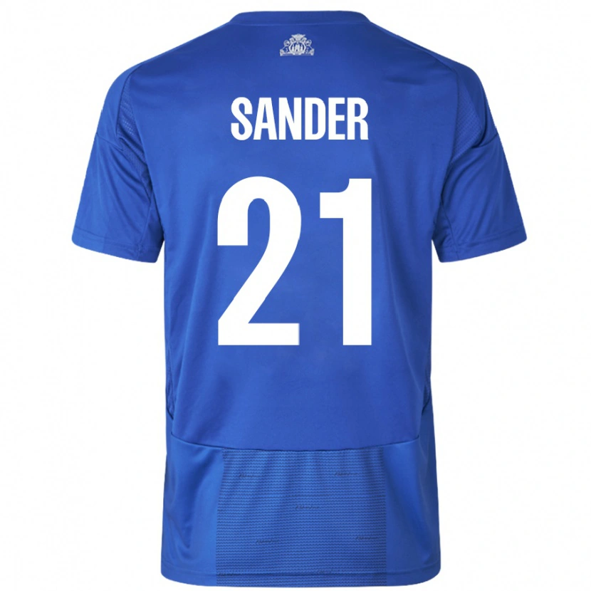 Danxen Mænd Theo Sander #21 Hvid Blå Udebane Spillertrøjer 2024/25 Trøje T-Shirt