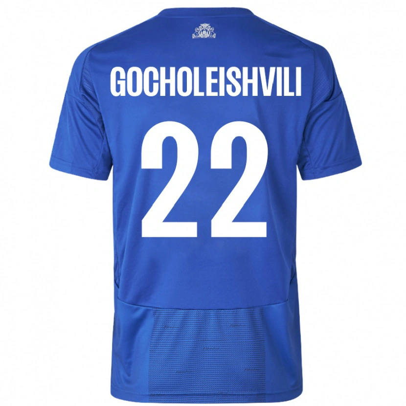 Danxen Mænd Giorgi Gocholeishvili #22 Hvid Blå Udebane Spillertrøjer 2024/25 Trøje T-Shirt