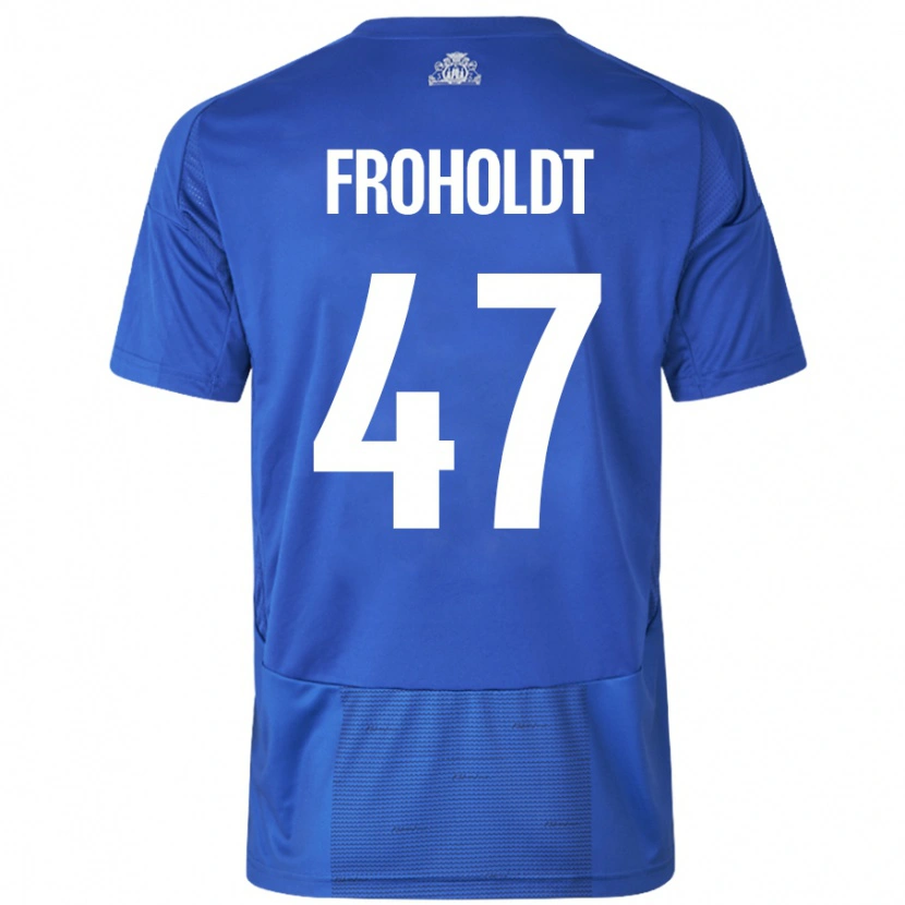 Danxen Mænd Victor Froholdt #47 Hvid Blå Udebane Spillertrøjer 2024/25 Trøje T-Shirt