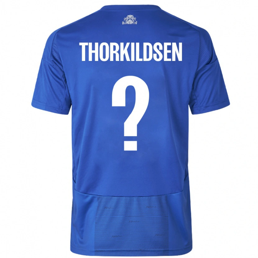 Danxen Mænd Elias Thorkildsen #0 Hvid Blå Udebane Spillertrøjer 2024/25 Trøje T-Shirt