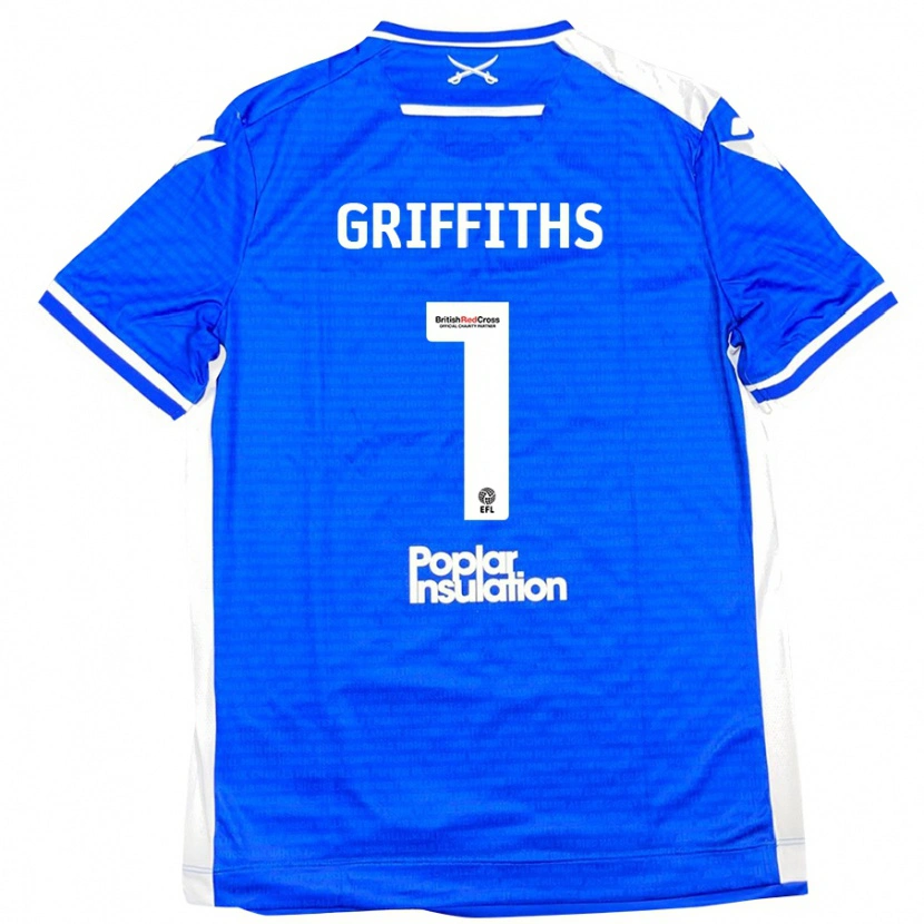 Danxen Kvinder Josh Griffiths #1 Blå Hvid Hjemmebane Spillertrøjer 2024/25 Trøje T-Shirt