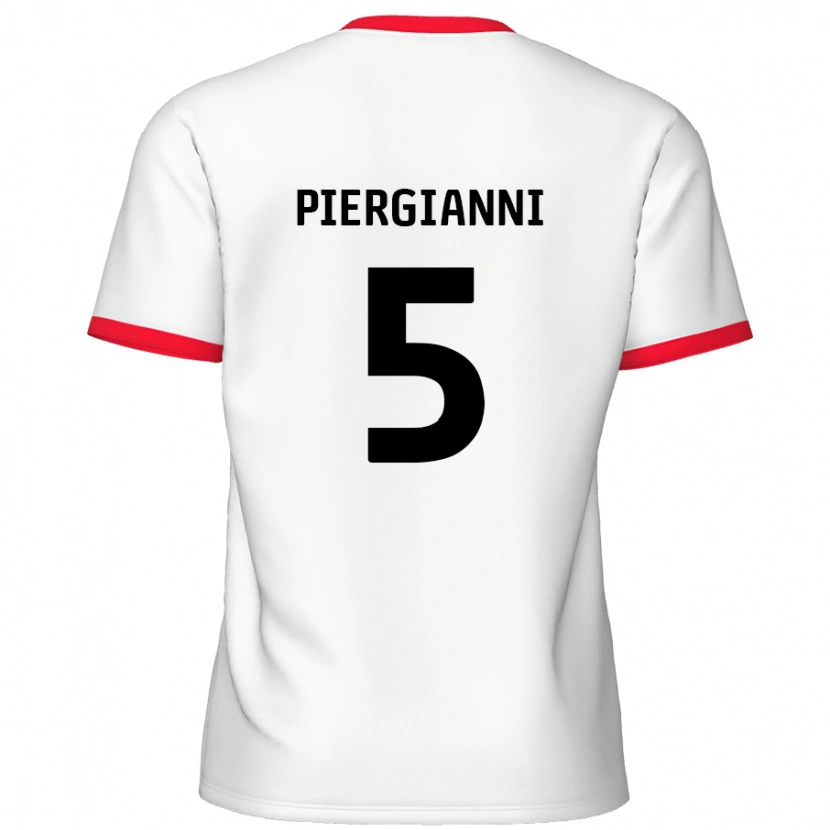 Danxen Kvinder Carl Piergianni #5 Hvid Rød Hjemmebane Spillertrøjer 2024/25 Trøje T-Shirt