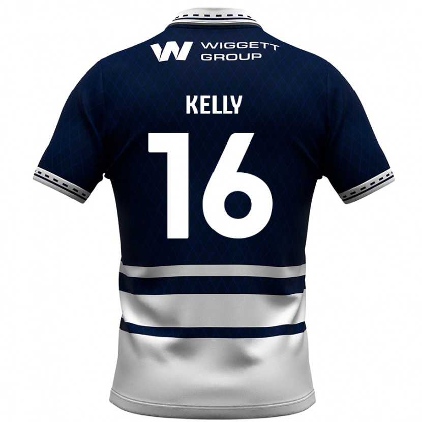 Danxen Kvinder Daniel Kelly #16 Marineblå Hvid Hjemmebane Spillertrøjer 2024/25 Trøje T-Shirt