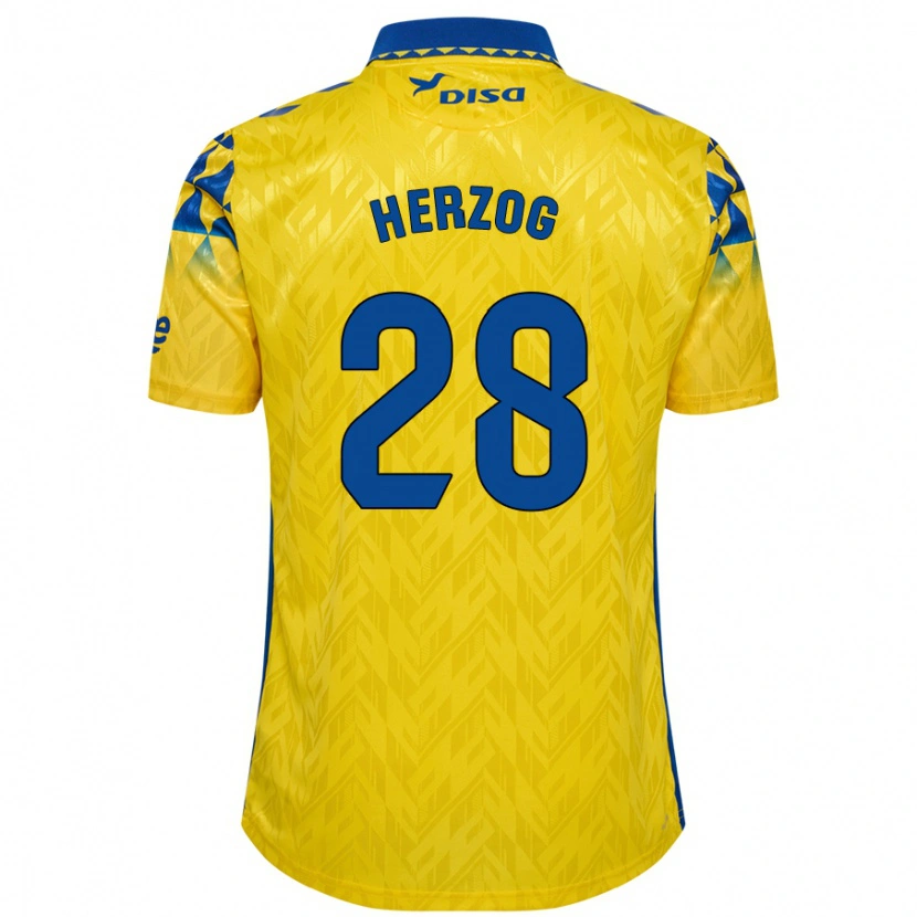Danxen Kvinder Juanma Herzog #28 Gul Blå Hjemmebane Spillertrøjer 2024/25 Trøje T-Shirt