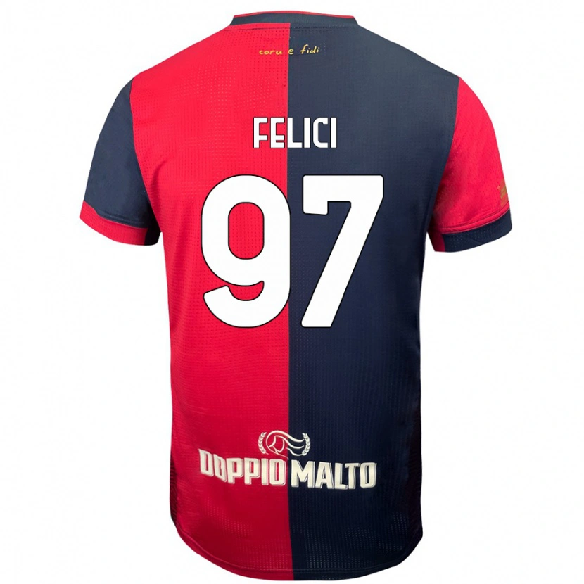 Danxen Kvinder Mattia Felici #97 Rød Mørkere Blå Hjemmebane Spillertrøjer 2024/25 Trøje T-Shirt