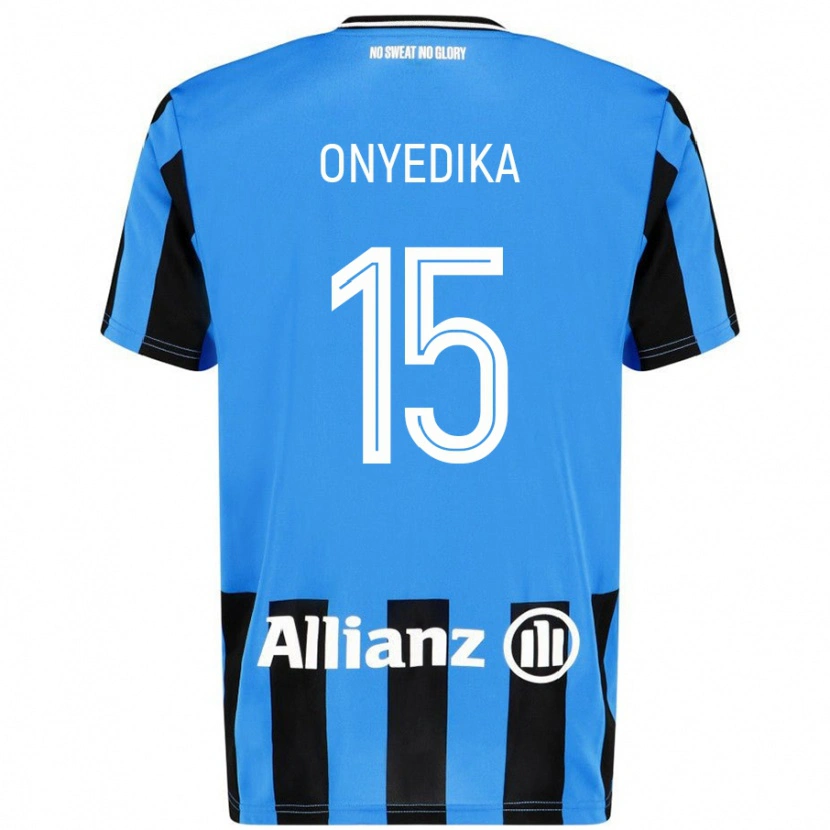 Danxen Kvinder Raphael Onyedika #15 Himmelblå Sort Hjemmebane Spillertrøjer 2024/25 Trøje T-Shirt
