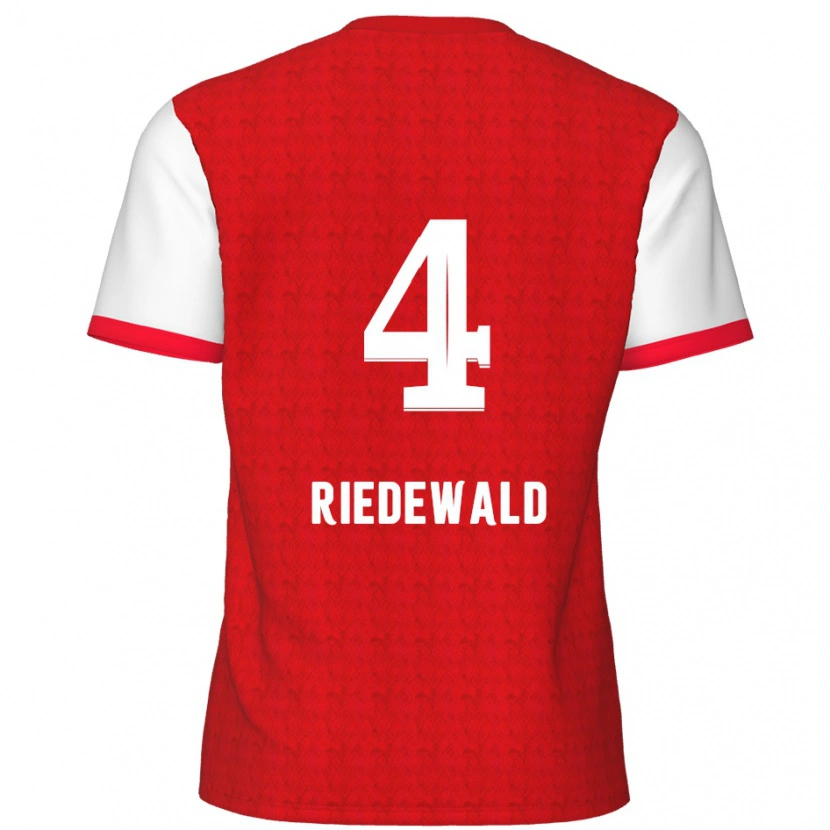 Danxen Kvinder Jairo Riedewald #4 Rød Hvid Hjemmebane Spillertrøjer 2024/25 Trøje T-Shirt