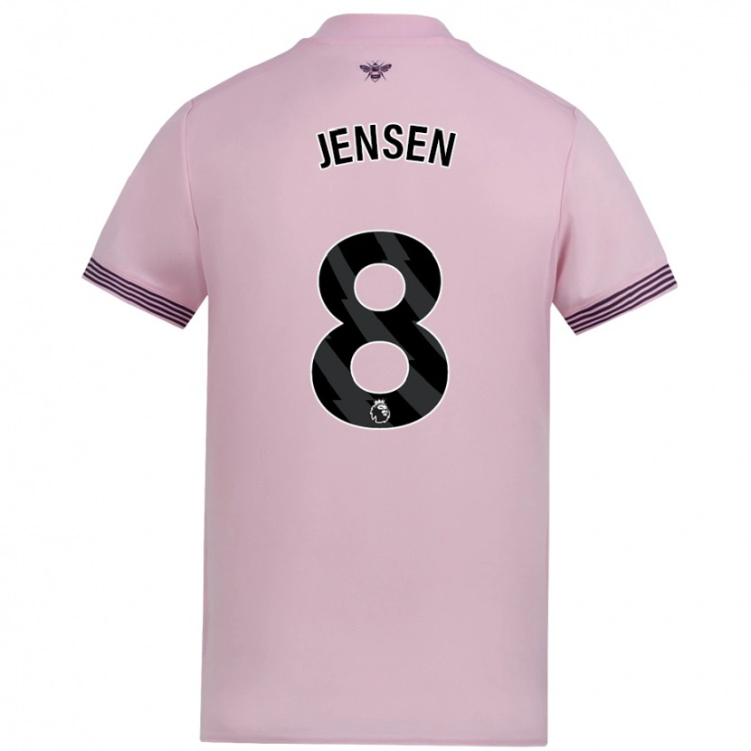 Danxen Kvinder Mathias Jensen #8 Lyserød Udebane Spillertrøjer 2024/25 Trøje T-Shirt