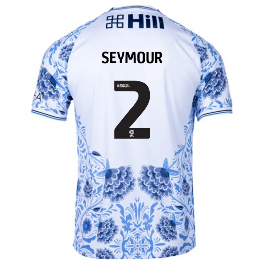Danxen Kvinder Mayzee Seymour #2 Hvid Blå Udebane Spillertrøjer 2024/25 Trøje T-Shirt