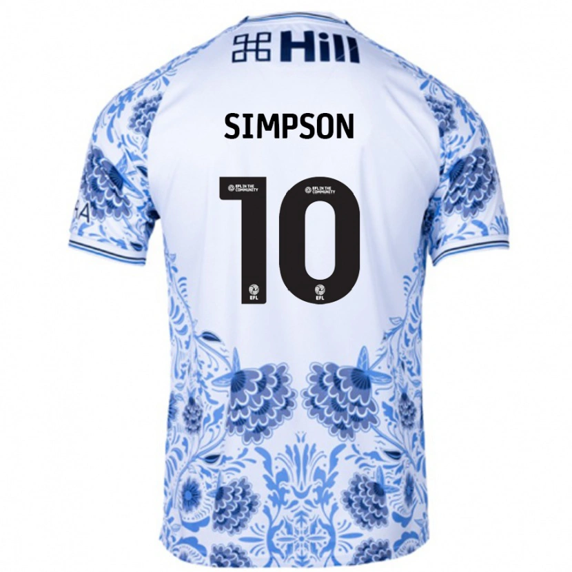 Danxen Kvinder Harley-Jean Simpson #10 Hvid Blå Udebane Spillertrøjer 2024/25 Trøje T-Shirt