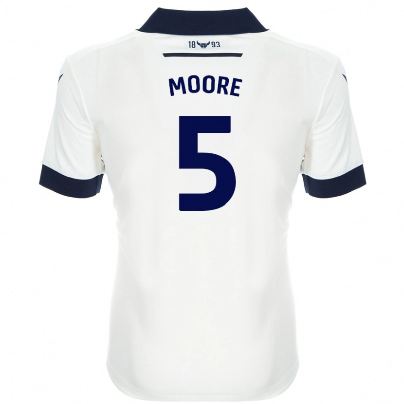 Danxen Kvinder Elliott Moore #5 Hvid Marineblå Udebane Spillertrøjer 2024/25 Trøje T-Shirt