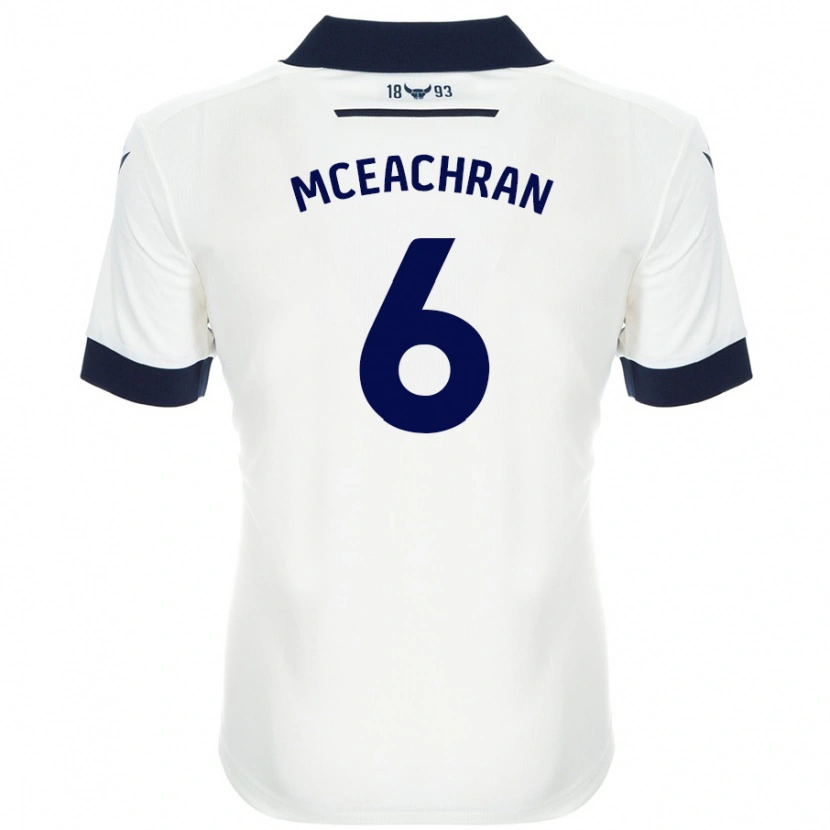 Danxen Kvinder Josh Mceachran #6 Hvid Marineblå Udebane Spillertrøjer 2024/25 Trøje T-Shirt