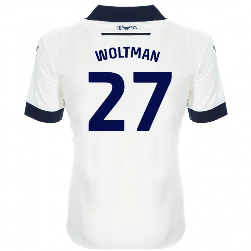 Danxen Kvinder Max Woltman #27 Hvid Marineblå Udebane Spillertrøjer 2024/25 Trøje T-Shirt
