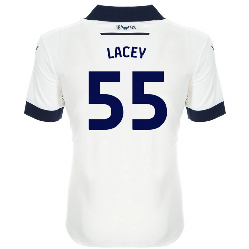 Danxen Kvinder Aaron Lacey #55 Hvid Marineblå Udebane Spillertrøjer 2024/25 Trøje T-Shirt