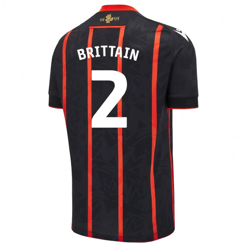 Danxen Kvinder Callum Brittain #2 Sort Rød Udebane Spillertrøjer 2024/25 Trøje T-Shirt