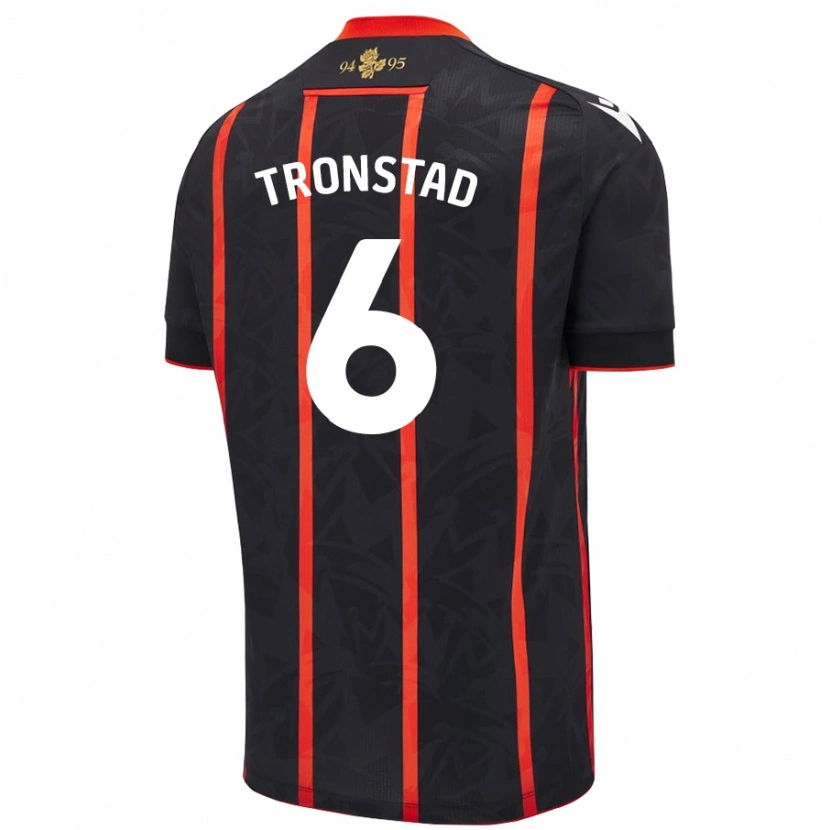 Danxen Kvinder Sondre Tronstad #6 Sort Rød Udebane Spillertrøjer 2024/25 Trøje T-Shirt