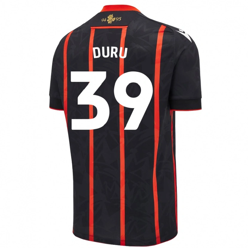 Danxen Kvinder Leo Duru #39 Sort Rød Udebane Spillertrøjer 2024/25 Trøje T-Shirt