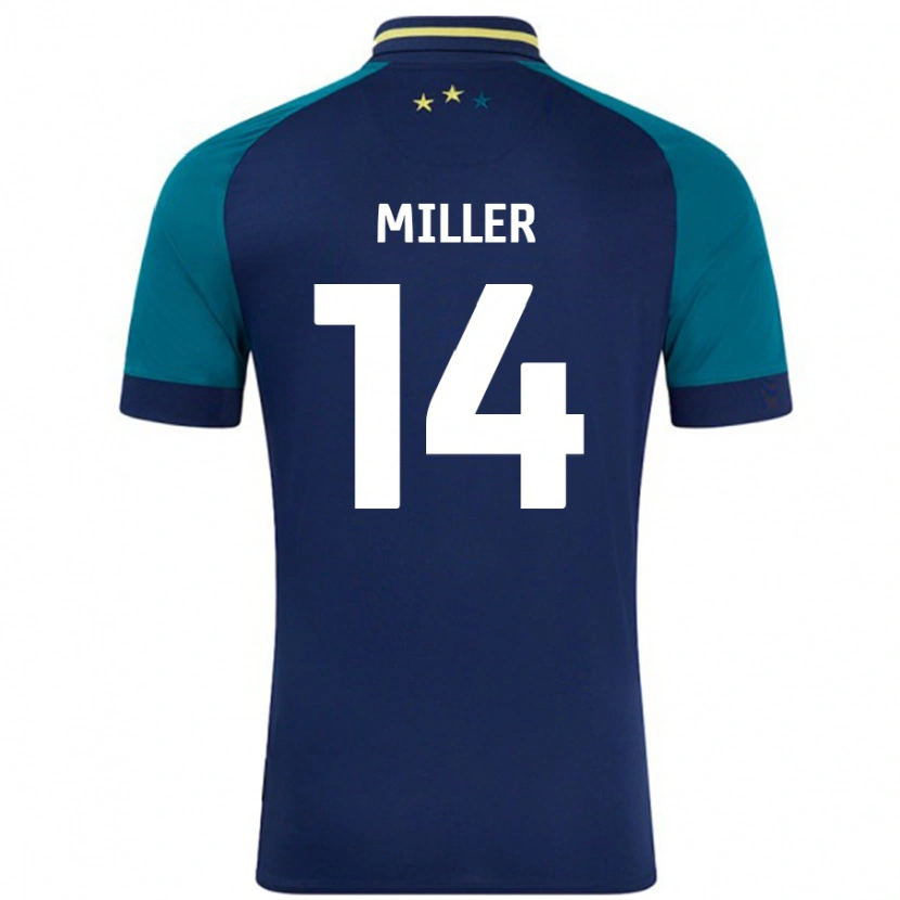 Danxen Kvinder Mickel Miller #14 Marineblå Mørkegrøn Udebane Spillertrøjer 2024/25 Trøje T-Shirt