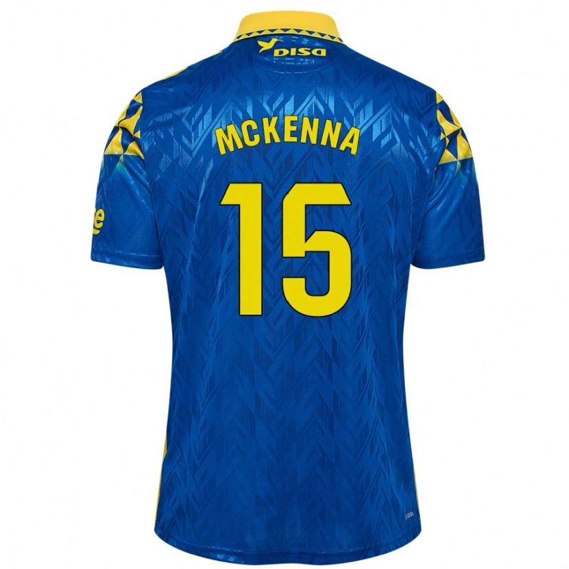 Danxen Kvinder Scott Mckenna #15 Blå Gul Udebane Spillertrøjer 2024/25 Trøje T-Shirt