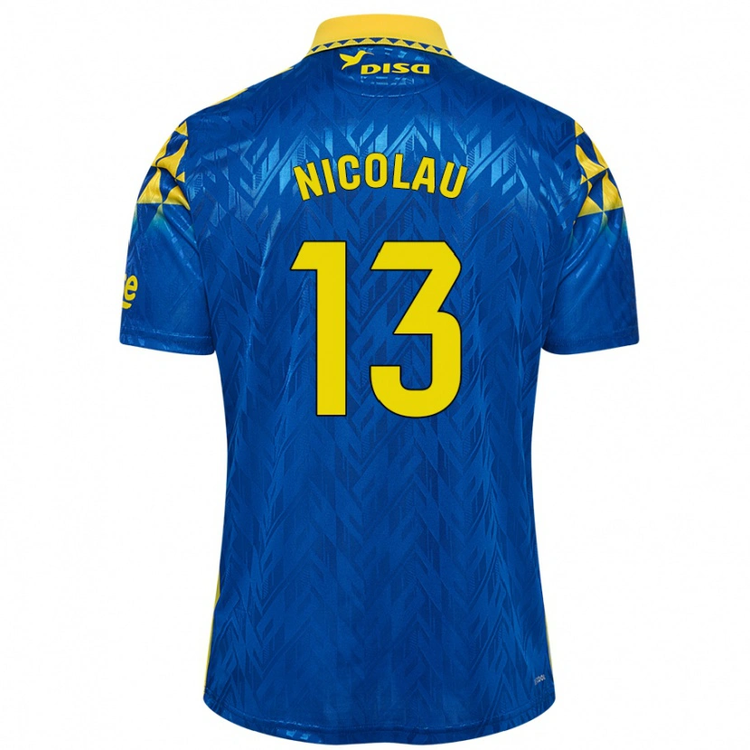 Danxen Kvinder Nacho Nicolau #13 Blå Gul Udebane Spillertrøjer 2024/25 Trøje T-Shirt