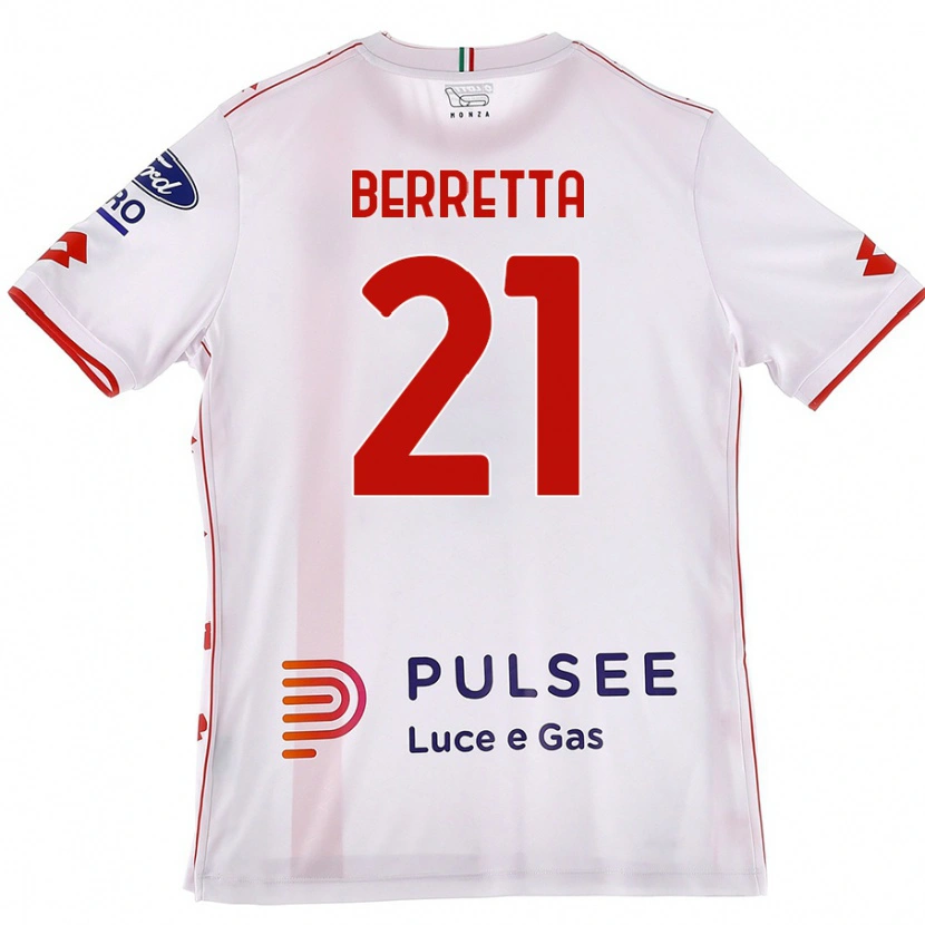 Danxen Kvinder Alessandro Berretta #21 Hvid Rød Udebane Spillertrøjer 2024/25 Trøje T-Shirt