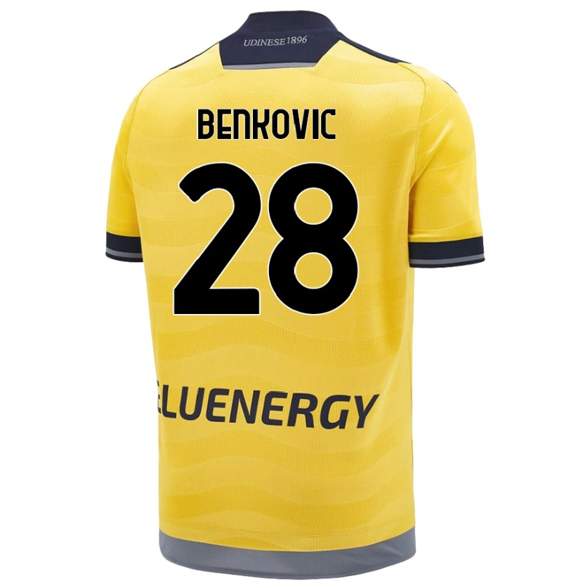Danxen Kvinder Filip Benkovic #28 Gylden Udebane Spillertrøjer 2024/25 Trøje T-Shirt