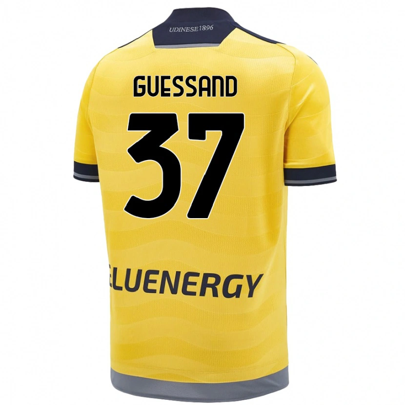 Danxen Kvinder Axel Guessand #37 Gylden Udebane Spillertrøjer 2024/25 Trøje T-Shirt
